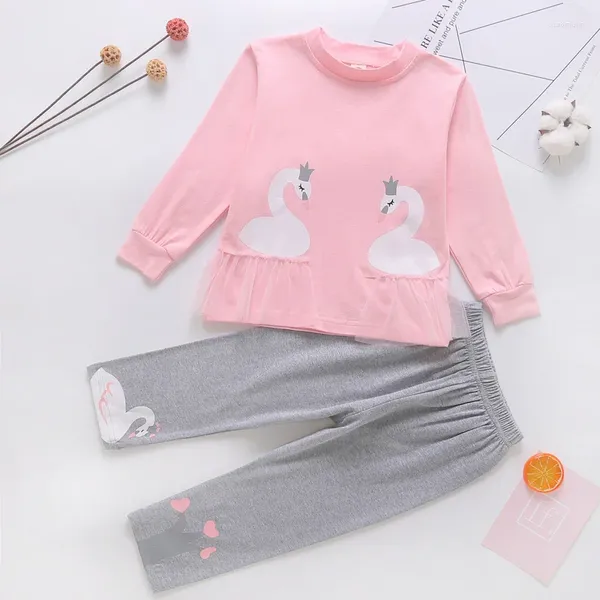 Conjuntos de ropa para niñas, primavera y otoño, 2 uds., conjunto de ropa para niños, camiseta de manga larga rosa, Tops, mallas, pantalones 1Y 2Y 3Y