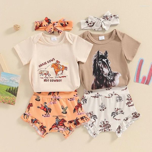 Conjuntos de ropa Baby Girl Girls Summer 3pcs Outfits occidentales de manga corta