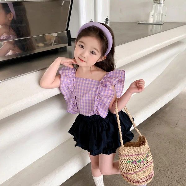 Ensembles de vêtements bébé filles été enfants plaid hauts dentelle shorts enfants plage vacances princesse vêtements tenues pour bébés 2-8 ans