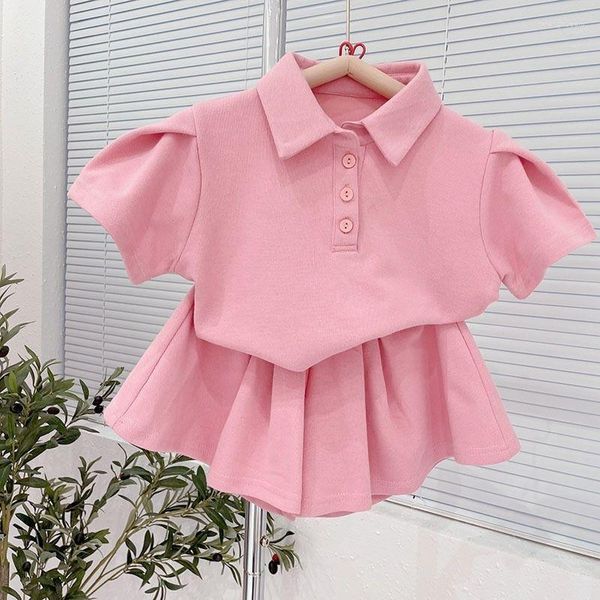 Conjuntos de ropa Ropa de verano para niñas, traje para niños, Polo de manga corta, pantalones cortos superiores, 2 uds., ropa de salón para niños pequeños, trajes de algodón a la moda