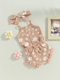 Kleidungssets für Babys, Mädchen, Sommer-Outfit, ärmellos, Rüschen, Strampler, gepunktet, Pumphose, Schleife, Stirnband