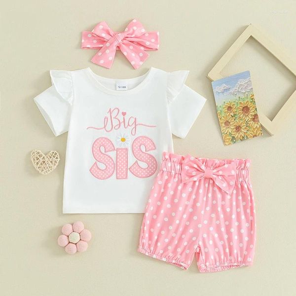 Ensembles de vêtements pour bébés filles tenues d'été lettre imprimé t-shirt à manches courtes et shorts à points sets de bande de bande 3 pièces