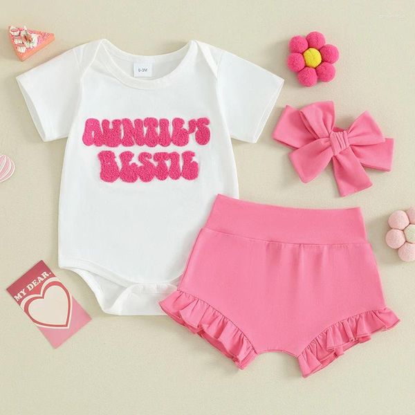 Conjuntos de ropa Baby Girl Girl Summer Summer Manger Romper Ruffle Hair Band Trajes Nacido