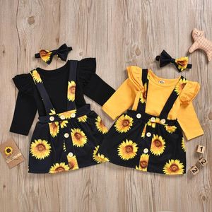 Kleding sets babymeisjes zonnebloem bloemen romper peuter slabbib jurk geboren hoofdband outfits meisje Sundress kleding set