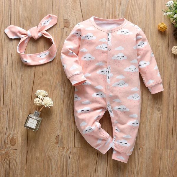 Ensembles de vêtements pour bébés filles Sweet Borns Body Body Body bande 2pcs / ensemble Cloud à manches longues imprimée Infant Casual Home Wear