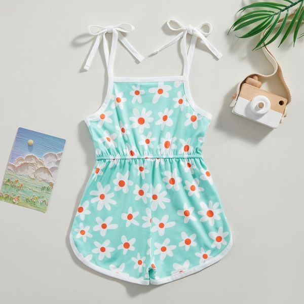 Ensembles de vêtements Bébés filles Toddler Playsuits Casual Kids Flower Print Tie-Up Spaghetti Strap Sleeveless Sling Romper Combinaisons d'été Vêtements