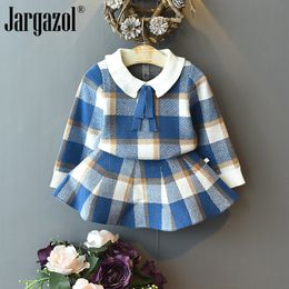 Ensembles de vêtements Bébé Filles Vêtements d'hiver Tenues de Noël Enfants Plaid Pull en tricot jupe Automne Fille Enfants Costume 230302