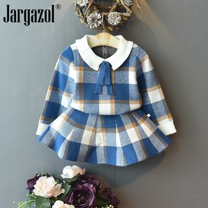 Conjuntos de ropa Conjunto de ropa de invierno para niñas bebés Trajes de Navidad Niños Niñas Falda de suéter de punto a cuadros Conjunto de ropa de niña de otoño Traje de niños 230818