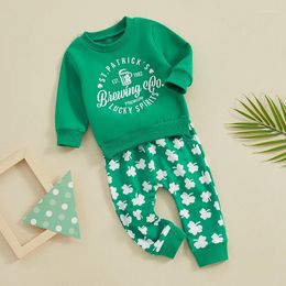 Ensembles de vêtements Baby Irish Day Tenues à manches longues Lettre Imprimer Sweat Tops Pantalons Ensemble Enfant Garçons St. Patrick's 2pcs Vêtements