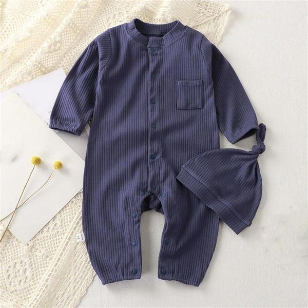 Conjuntos de ropa Mono para bebé con sombrero de manga larga de algodón para niños pequeños mameluco para niños niñas color sólido primavera otoño ropa nacida onesie