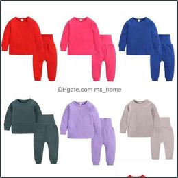 Kleding sets baby kinderen baby, moederschap familie matching pyjama set kinderen effen lounge slijtage jongens meisjes sleure tiener adt kleding drop d