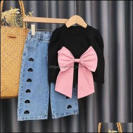 Kledingsets Baby Kids Baby Maternity Girls Outfits Kinderen Big Bow Topsanddenim 2PCS/SE DH7MF