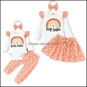 Vêtements Ensembles Bébé Enfants Bébé Maternité Filles Tenues Enfants Volant Manches Lettre Tops Rainbow Dhgae