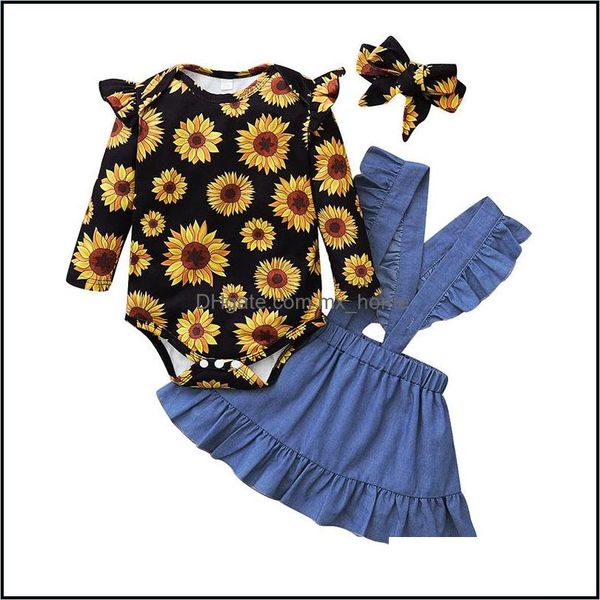 Vêtements Ensembles Bébé Enfants Bébé Maternité Filles Tenues Infantile Tournesol Imprimer Barboteuse Topsandruffle Dh9Mj