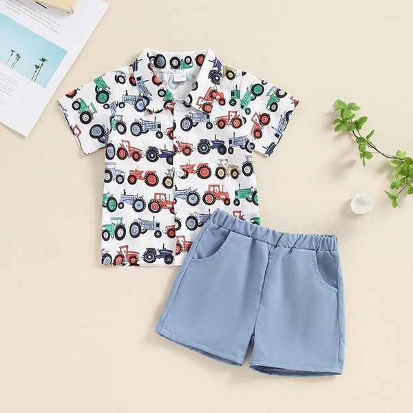 Ensembles de vêtements pour bébés enfants vêtements garçons ensemble Short Tractor Print Shirt avec un short de taille élastique