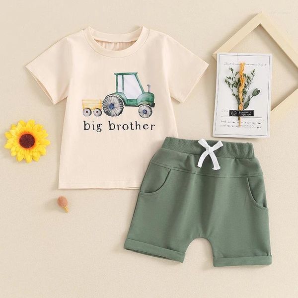 Conjuntos de ropa Baby Kids Boys Shorts Set Camiseta de manga corta con estampado de tractor con cintura elástica Traje de verano