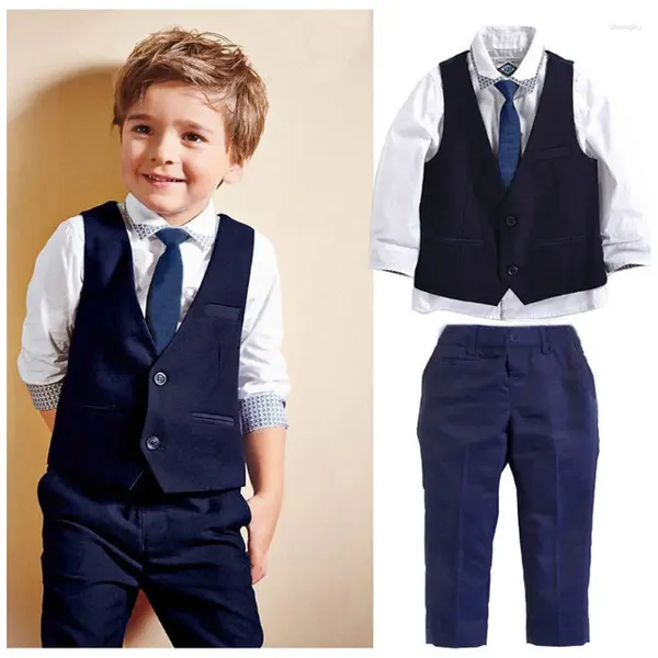 Juegos de ropa para niños niños chicos traje de esmoquin camisa chaleco pantalón de corbata trajes formales set de ropa