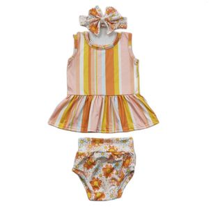 Kledingsets Baby Kleine Meisjes Leuke Gestreepte Bloemen Mouwloze Tops Bummies Baby Peuters Casual Shorts Past Lounge Wear