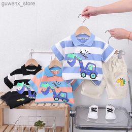 Juegos de ropa Baby New Summer Cartoon Clothing Niños Boy Girls Excavator T Shirts 2pcs/Sets Kids Infantos Cacuales y240412