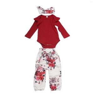 Ensembles de vêtements bébé tenues imprimé fleuri respectueux de la peau mignon infantile costumes respirant vin rouge coton à manches longues pour né intérieur