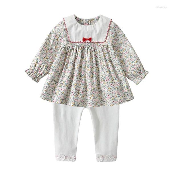 Conjuntos de ropa Trajes de bebé Infante Niño Nacido Niñas Otoño Algodón Vestido de manga larga 95% Leggings 2 unids / set 0-4T