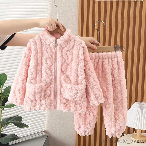 Conjuntos de ropa Baby Plus Sets Niños Cálido Espesar Traje de felpa Fleece Manga larga Cremallera Top Pantalones de lana de algodón 2pcs Ropa R231127
