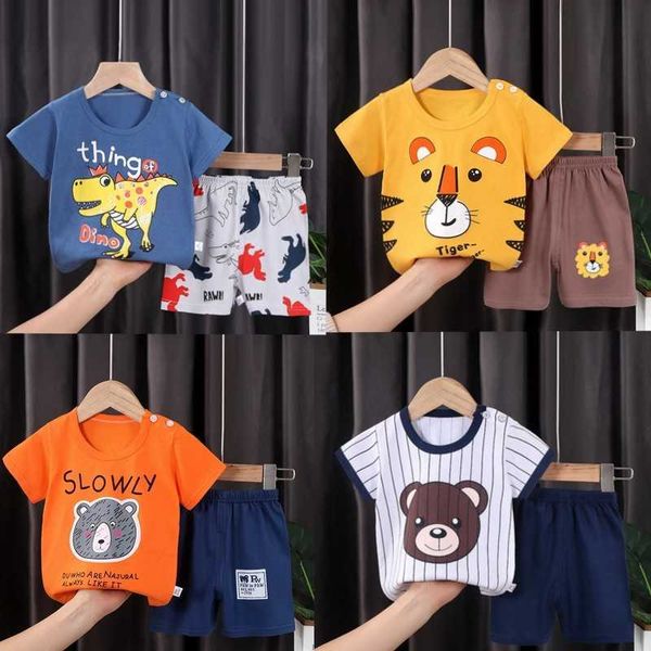 Ensembles de vêtements Bébé Pur Coton Dessin Animé Casual Tshirtshorts Nouveau Style Panda Dinosaure Manches Courtes Oneck Été Enfants Vêtements Unisexe