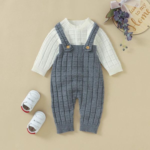 Ensembles de vêtements bébé barboteuse pull ensemble tricoté né fille garçon costume à manches longues automne infantile enfant fronde combinaison solide pull 0-18M