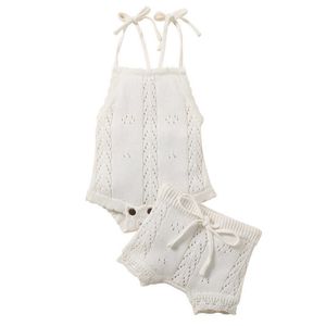 Ensembles de vêtements Vêtements pour bébés Fille Garçon Shorts Costumes Couleur unie Tricot Romper Cordon Shorts Cadeaux d'anniversaire Ensemble de vêtements pour enfants