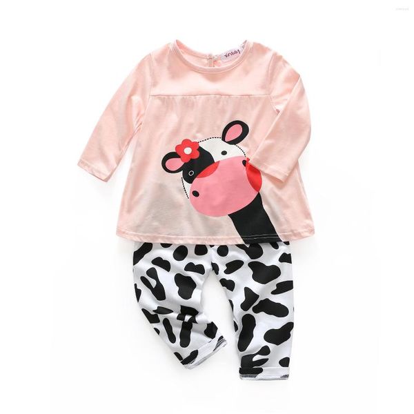 Ensembles de vêtements bébé ensemble né vêtements coton t-shirt avec legging mignon dessin animé vache imprimé filles bebes garçons