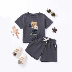 Ensembles de vêtements Baby Short Shorts Sleep Set Cartoon Mens and Womens Imprimé Summer Brown Bear Moon WX