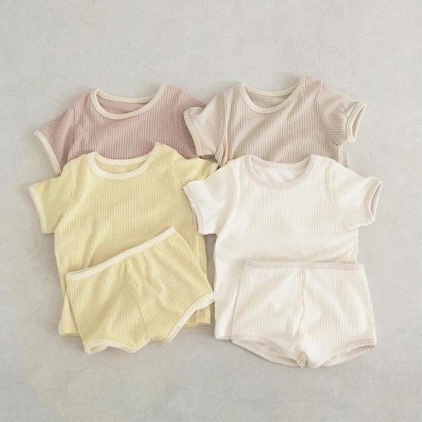 Ensembles de vêtements pour bébé à manches courtes Costumes de t-shirts nés en été Set Vêtements Infantil Cotton Pit Strip mince pour les garçons et les filles