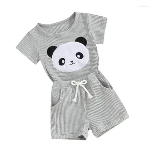 Kledingsets Babyshorts Set met korte mouwen en ronde hals Borduren Panda T-shirt met 2-delige outfit voor jongen en meisje