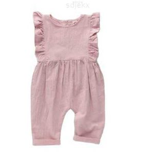 Ensembles de vêtements bébé couleur unie chanvre coton barboteuse sans manches fille combinaison