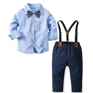 Kledingsets Baby Suit Boy Lange Mouw Gentleman Kinderen Wedding Formele slijtage Roze wit blauw shirt broek strik stropdas overalls