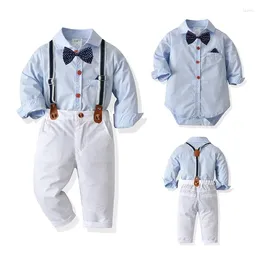Kledingsets Baby Suits Boy Deskleding Romper Suspenders broek 2 stks formele outfit Wedding Party Bow Tie Kids Birthday Dress