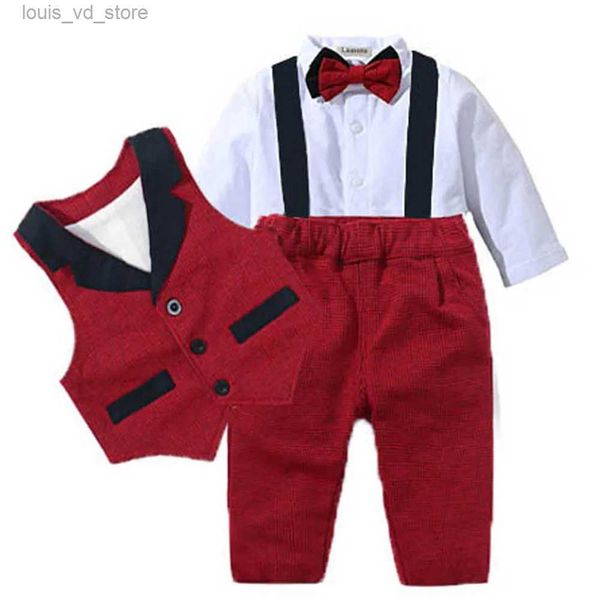 Conjuntos de ropa Trajes de bebé Ropa para niños recién nacidos Mameluco + Chaleco Ropa formal infantil Traje Fiesta Pajarita Niños Vestido de cumpleaños para niños pequeños 0- 24 M T231205