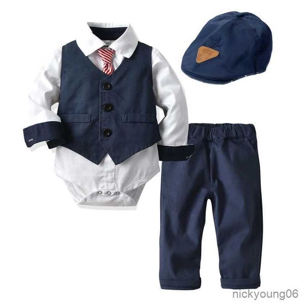 Conjuntos de ropa Trajes de bebé Ropa para niños recién nacidos + Chaleco + Sombrero Ropa formal Traje Corbata de fiesta Vestido de cumpleaños para niños 0- 24 R231028