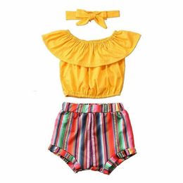 Ensembles de vêtements bébé été 1-6t 3pcs Toddler girn girl vêtements Ruffle Top Colorful Striped Shorts Tenue