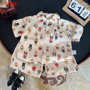 Kledingsets Baby Summer Cleren Kids Boys Animal Print Pure Cotton T -shirt en shorts 2 PCS Outdoor voor Chidren Outfit Suit