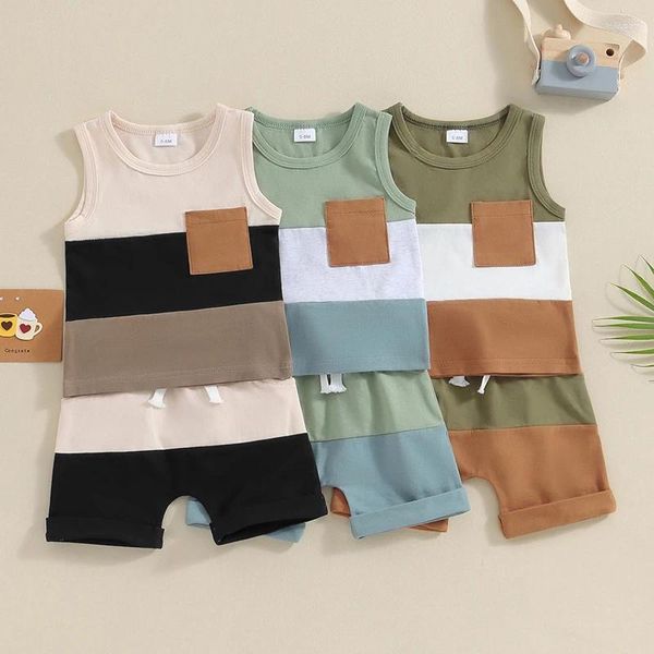 Ensembles de vêtements Bébé Vêtements d'été Tenues pour tout-petits garçons coton sans manches col rond patchwork débardeurs hauts shorts enfants survêtements décontractés