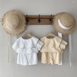 Ensembles de vêtements Baby Summer Ten et des filles avec de grands revers de style poupée Shirts Short Top Set Children's Suit Clothes