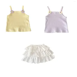 Vêtements ensembles bébé Summer Set Girls Flower Gest Top Mid Taist Sac Fanny Culottes deux débardeurs et