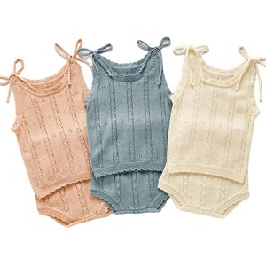 Kleding Sets Baby Sweet Cotton Knitt Strap Shirt Korte Broek Pak Peuter Meisjes Set geboren Outfits Prinses Kostuums 230731