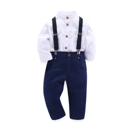 Kledingsets Baby Toddler Boy Formal Gentleman Suits Spring Shirt Suspender Broek Kleedige outfitpak Ringdrager Boys