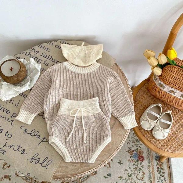 Ensembles de vêtements pour bébés, automne hiver coréen garçons filles bébé casual tricot 2023 Europe amérique col rond rayé