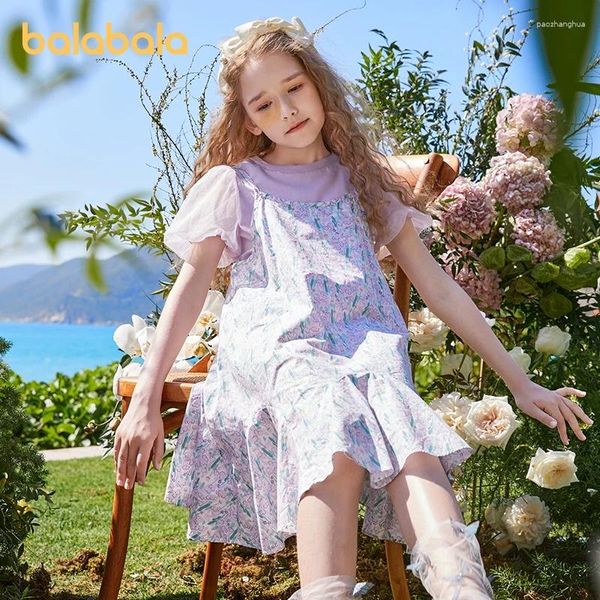 Ensembles de vêtements Balabala Kids Girl Suisse à manches courtes Robe élégante et confortable