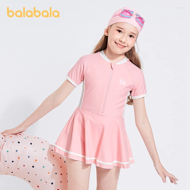 Zestawy odzieży Balabala Toddler Girl Swimsuit Elegancki księżniczka Świeża słodka jednoczęściowa, jednoczęściowa czapka pływacka