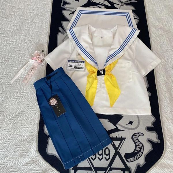 Conjuntos de ropa Básico Jk Azul Tres líneas Trajes de marinero blanco Uniformes escolares japoneses para niñas Falda plisada Fuku Anime Cos Disfraces Mujeres