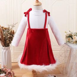 Ensembles de vêtements Baywell Baby Girls Tenues Robes Ensemble pour la première fête de Noël Robe à bretelles rouges à manches longues Top Vêtements de baptême Costume de mode